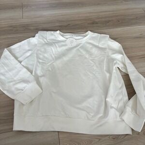 New RIVIR Womens White Long Sleeve Shoulder Pads Crew Neck Sweatshirt Top Size M